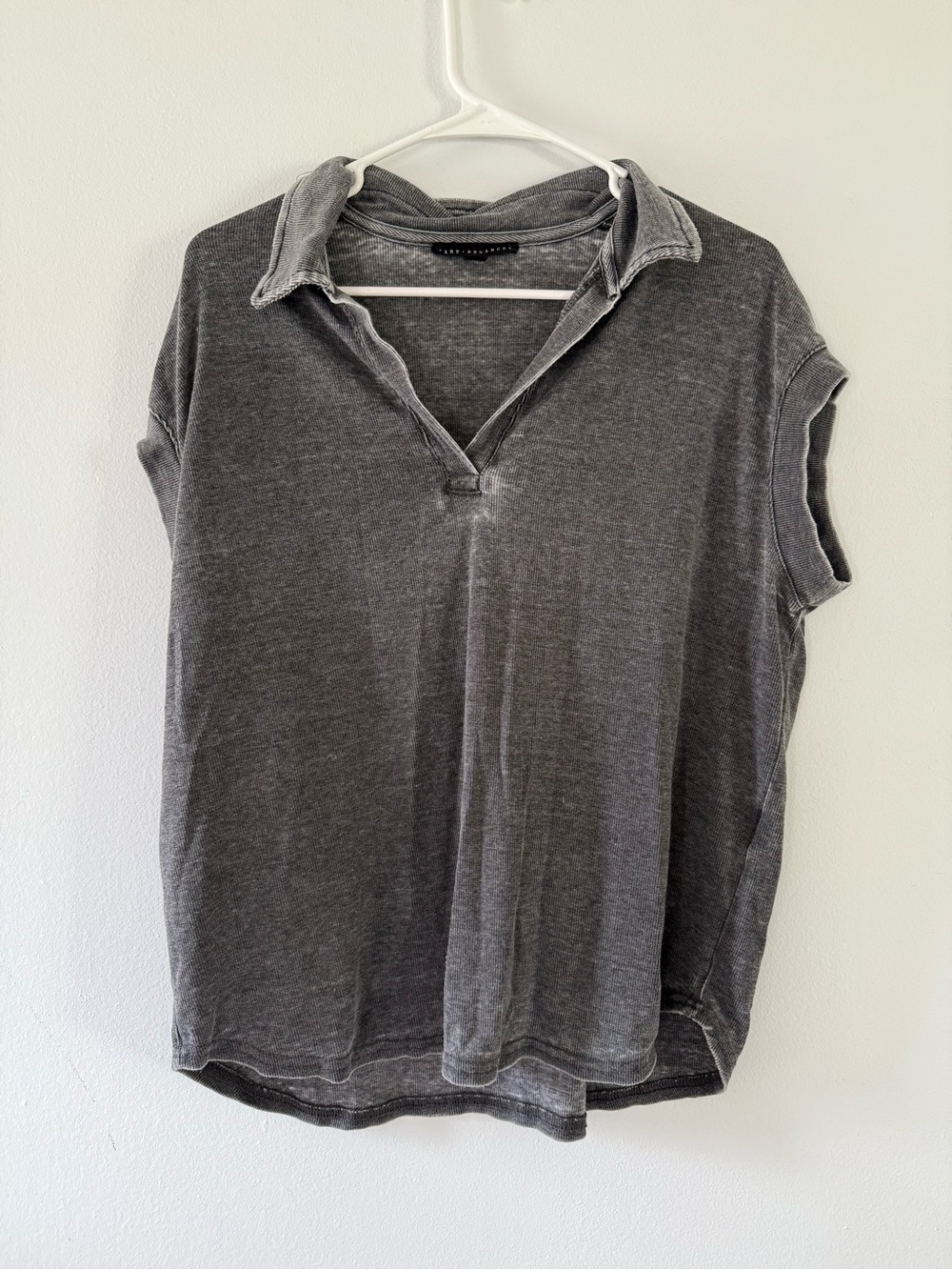 Washed Gray Short-Sleeve Polo Top